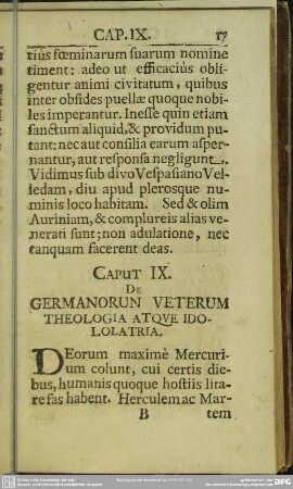 Caput IX. De Germanorum Veterum Theologia Atque Idololatria