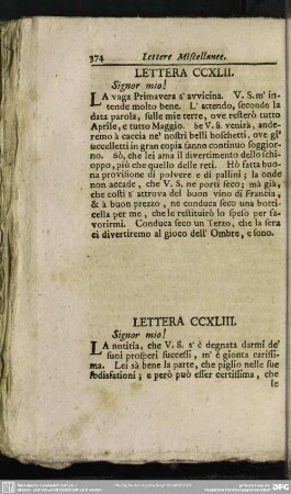 Lettera CCXLII. Signor mio!