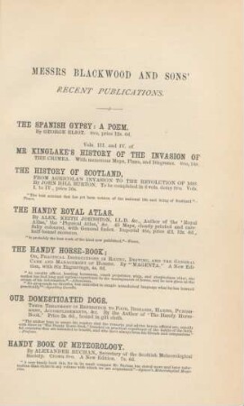 Messrs Blackwood and Sons' recent publications