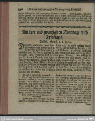 Am vier und zwanzigsten Sonntage nach Trinitatis. Epistel, Coloss. 1. v. 9-14
