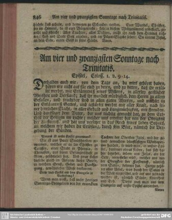 Am vier und zwanzigsten Sonntage nach Trinitatis. Epistel, Coloss. 1. v. 9-14