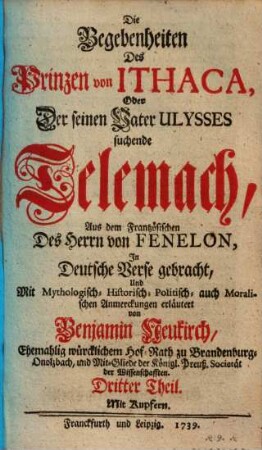 Die Begebenheiten Des Printzen von Ithaca, Oder: Der seinen Vater Ulysses suchende Telemach, 3