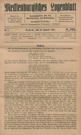 Nr. 7. Rostock, den 18. Januar 1927.