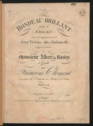 Rondeau Brillant pour le Violon avec accompagnement de deux Violons, Alto et Violoncelle : Oeuvre 36