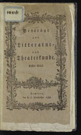 1.1785: Beyträge zur Litteratur- und Theaterkunde