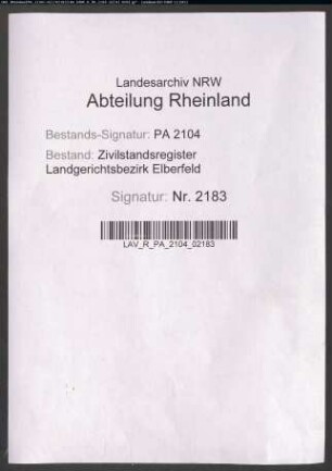Geburtsregister Heiligenhaus