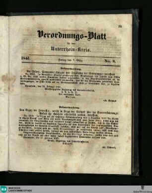 Großherzoglich Badisches Anzeige-Blatt für den Unterrhein-Kreis, Verordnungs-Blatt