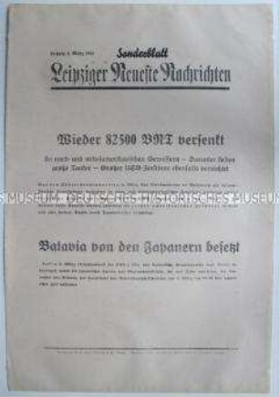 Sonderblatt der "Leipziger Neuesten Nachrichten" zum Kriegsverlauf in nord- und mittelamerikanischen Gewässern und in Ostasien