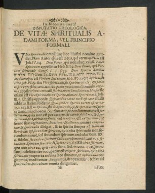 Disputatio Theologica, De Vitae Spiritualis Adami Forma, vel Principio Formali.