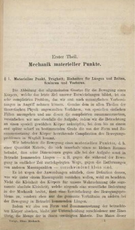 Erster Theil. Mechanik materieller Punkte.