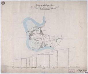 Lage- u. Höhenplan betr. die Ermittlung des Hochwasserstandes am 1. April 1895, Vormittags 10 Uhr.