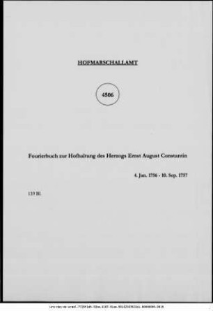 Fourierbuch zur Hofhaltung des Herzogs Ernst August Constantin