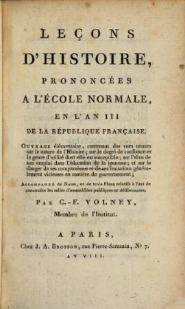 Leçons d'histoire, prononcées à l'école normale