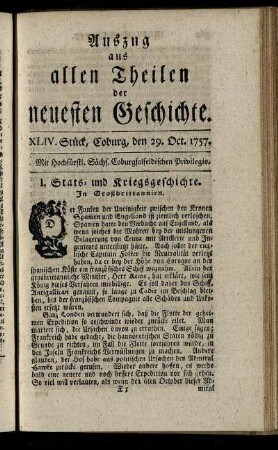 XLIV. Stück, Coburg, den 29. Oct. 1757.