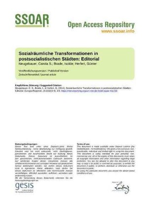 Sozialräumliche Transformationen in postsozialistischen Städten: Editorial