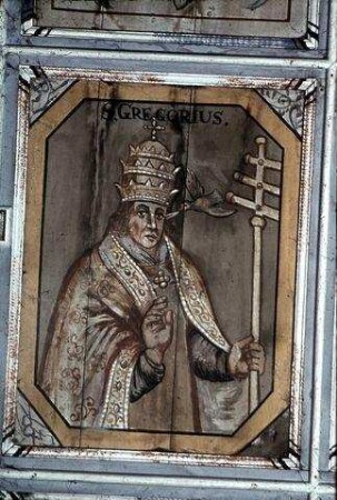 Maria, Christus, Engel und Heilige zwischen Ornamentfeldern