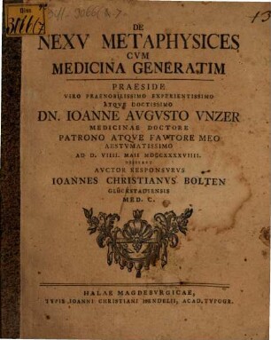 De nexu metaphysices cum medicina generatim
