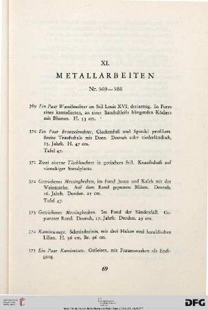 XI. Metallarbeiten (Nr. 369-388)