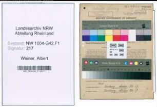 Entnazifizierung Albert Weiner , geb. 02.10.1905 (Magazinverwalter)