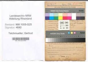 Entnazifizierung Gertrud Teichmueller , geb. 12.03.1891 (Kaufmann)