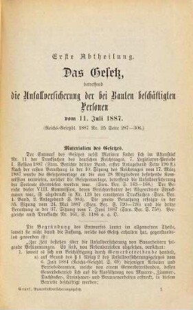 Das Reichsgesetz betreffend die Unfallversicherung der bei Bauten beschäftigten Personen : vom 11. Juli 1887