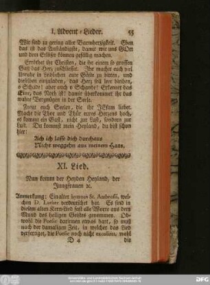XI. Lied. Nun komm der Heyden Heyland, der Jungfrauen [et]c.