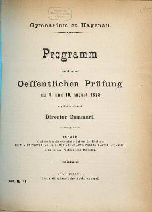 Programm : womit zu der öffentlichen Prüfung und zu dem Schlussakt ... ergebenst einladet. 1877/78