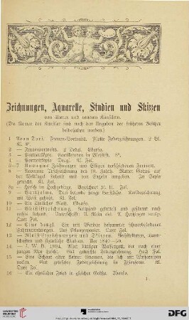 Zeichnungen, Aquarelle, Studien und Skizzen (Nr. 1-142)