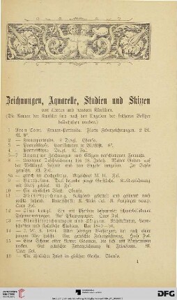 Zeichnungen, Aquarelle, Studien und Skizzen (Nr. 1-142)