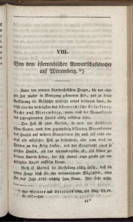 VIII. Von dem österreichischen Anwartschaftsrechte auf Wirtemberg