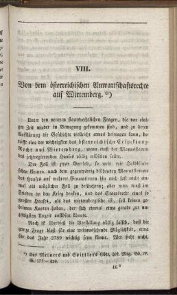 VIII. Von dem österreichischen Anwartschaftsrechte auf Wirtemberg