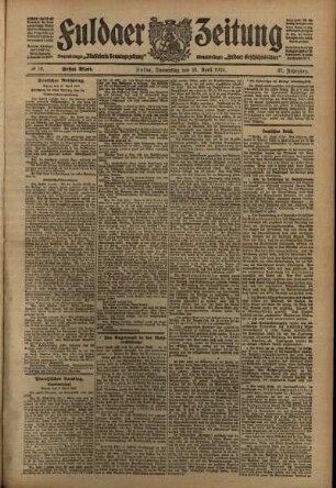 Erste Ausgabe vom Donnerstag, den 21. April 1910.