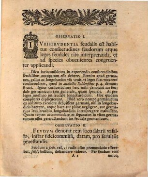 Io. Ge. Estor Consil. Avlici Prof. Ivris Ord. ... Observationes ivris fevdalis