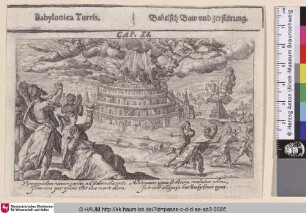 Babylonica Turris; Babelsch Baw und zerstörung [Die Zerstörung des Turmes von Babel; Destruction of the tower of Babel; Tour de Babel détruite]