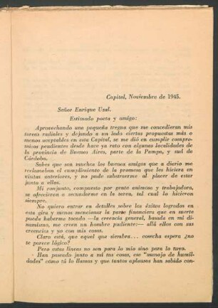 [Carta de Juan F. López al autor Enrique Uzal]