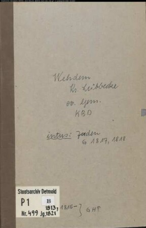 Kirchenbuchduplikat der evangelischen Gemeinde Wehdem, Kreis Lübbecke (GHT 1813, 1815-1821) (Gemeinde: Evangelische Gemeinde Wehdem)