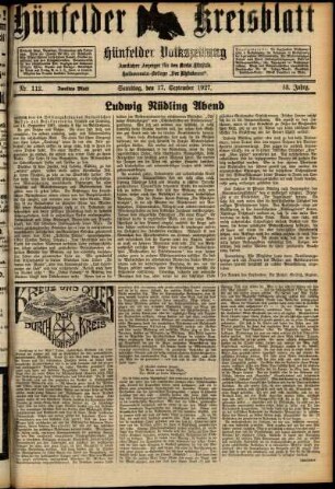 Zweite Ausgabe vom Samstag, den 17. September 1927.