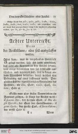 Achter Unterricht: Wann der Artikel kann, oder soll ausgelassen werden