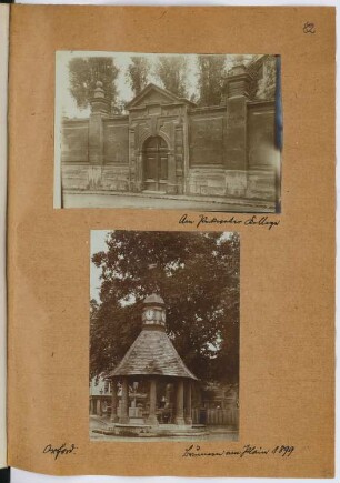 Tor an einem College, Oxford. Brunnen am Plain, Oxford: Ansichten (aus: Skizzen- und Fotoalbum 26)