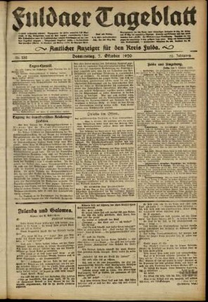 Ausgabe vom Donnerstag, den 07. Oktober 1920.