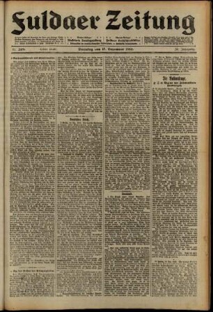 Erste Ausgabe vom Dienstag, den 17. Dezember 1912.