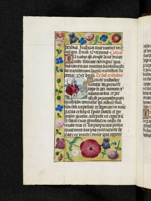 Bordürenseite mit Streumusterbordüre und Textanfangsminiatur: Christophorus
