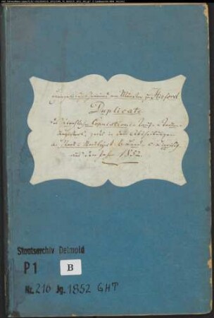 Kirchenbuchduplikat der evangelisch-lutherischen Münstergemeinde Herford, Kreis Herford (GHT 1852) (Gemeinde: Evangelische Münster-Gemeinde Herford)