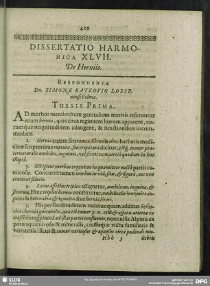 Dissertatio Harmonica XLVII. De Herniis