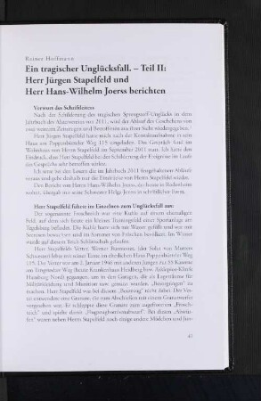 Ein tragischer Unglücksfall. - Teil II: Herr Jürgen Stapelfeld und Herr Hans-Wilhelm Joerss berichten