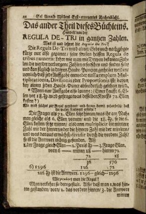 Das ander Theil diese Büchleins. Handelt von der Regula De-Tri in gantzen Zahlen