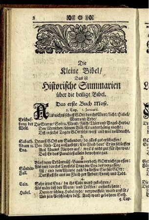 Die kleine Bibel / Das ist Historische Summarien über die heilige Bibel = Die kleine Bibel / Das ist Lehr- und Trost-Summarien über die heilige Bibel.