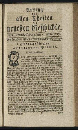 XXI. Stück. Coburg, den 23. May. 1753.