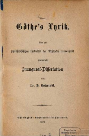 Ueber Göthe's Lyrik : Inaugural-Dissertation
