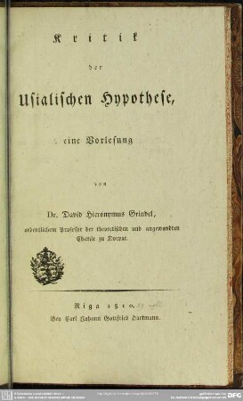 Kritik der Usialischen Hypothese : eine Vorlesung